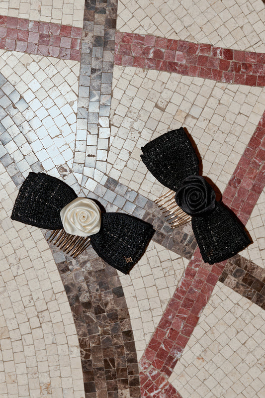 Classic Rose Tweed Ribbon Comb