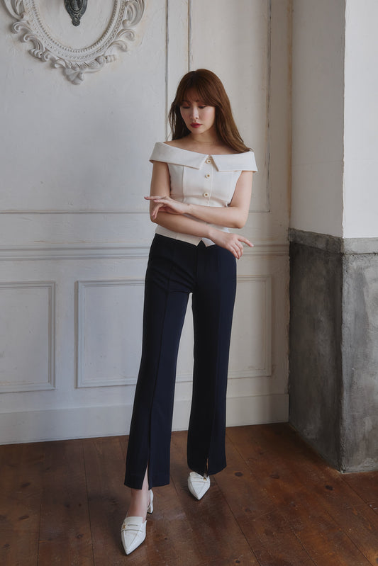 Front-Vent Straight Flared Pants