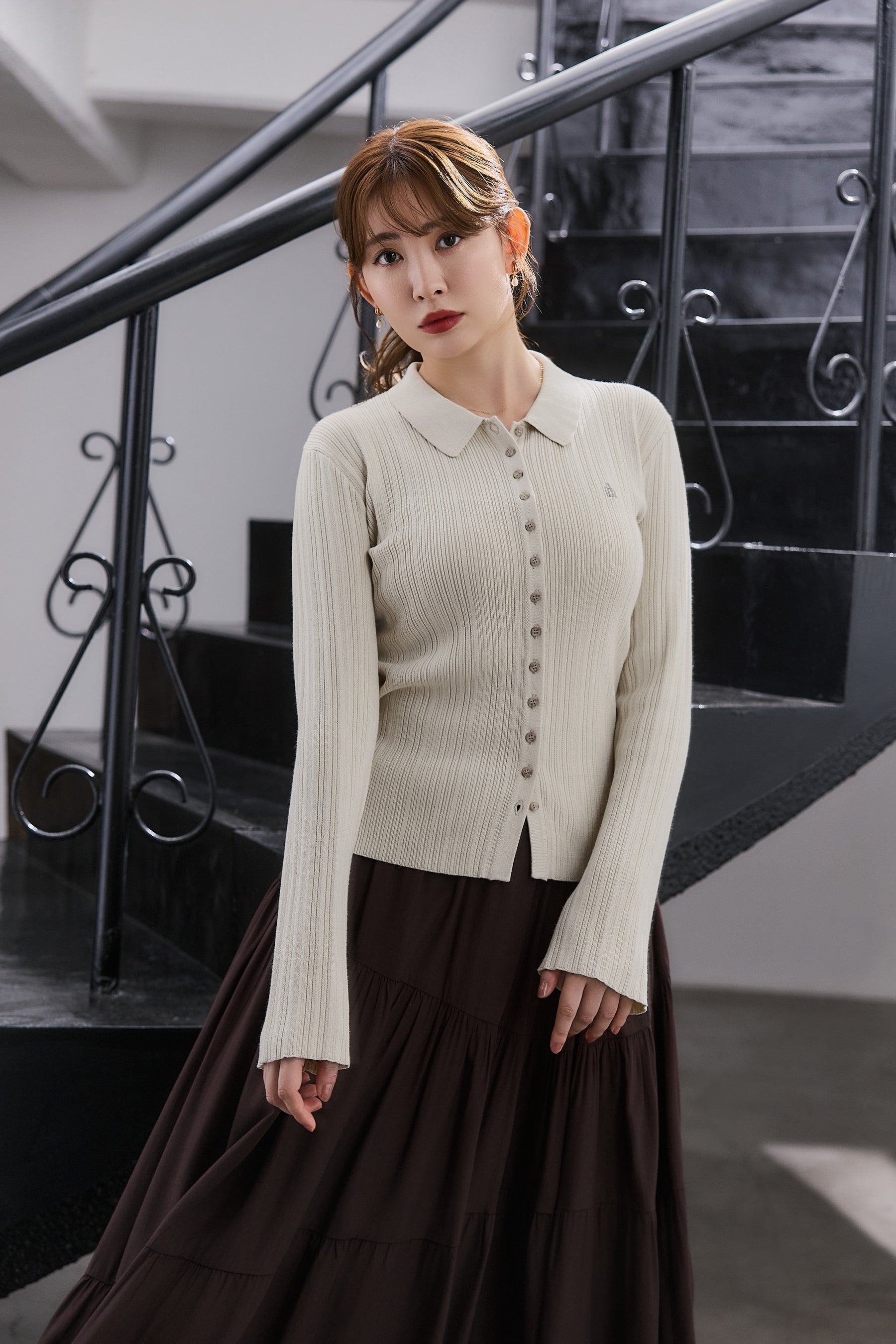 【9月中旬発送】Trois Rib Knit Polo Top
