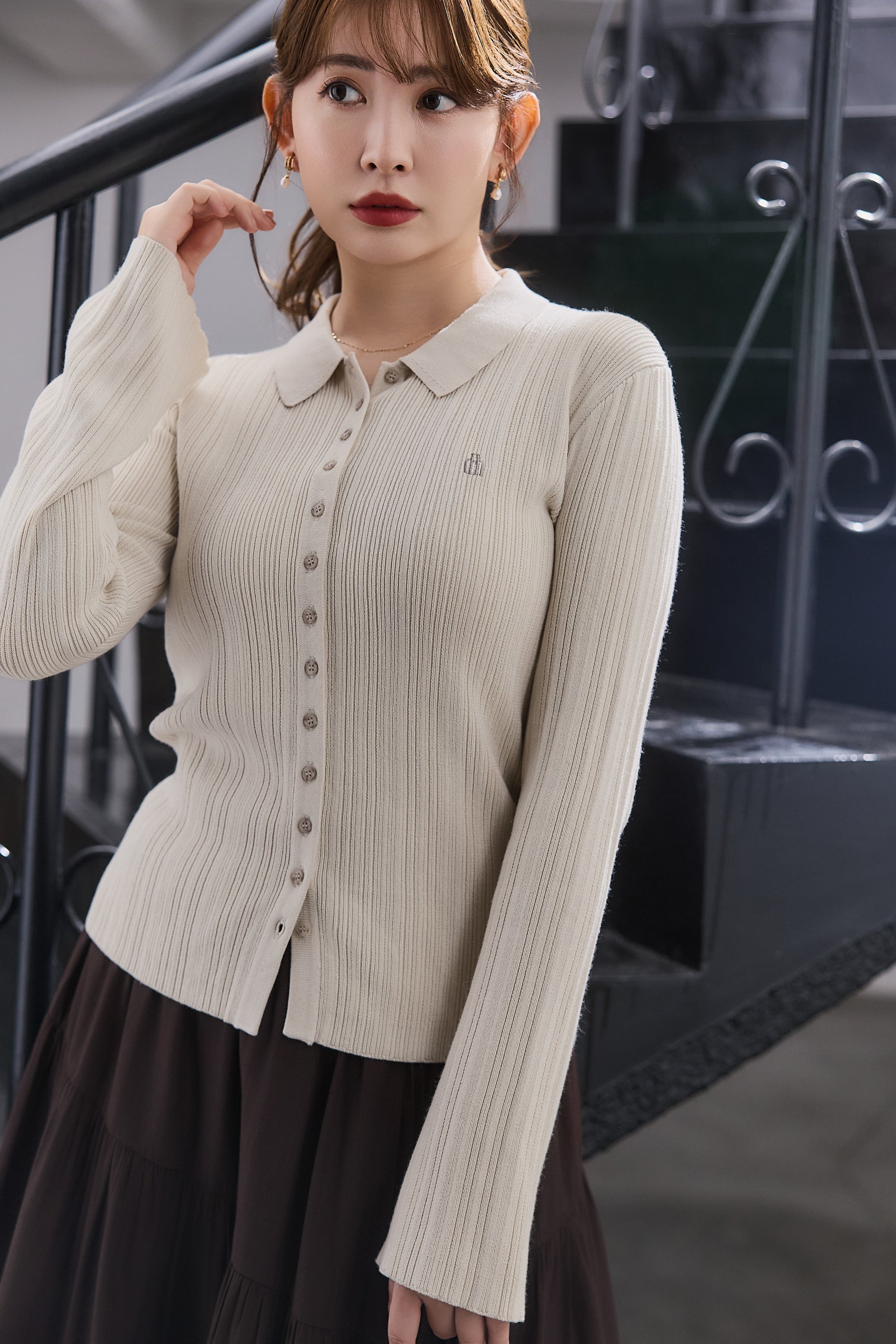 【9月中旬発送】Trois Rib Knit Polo Top