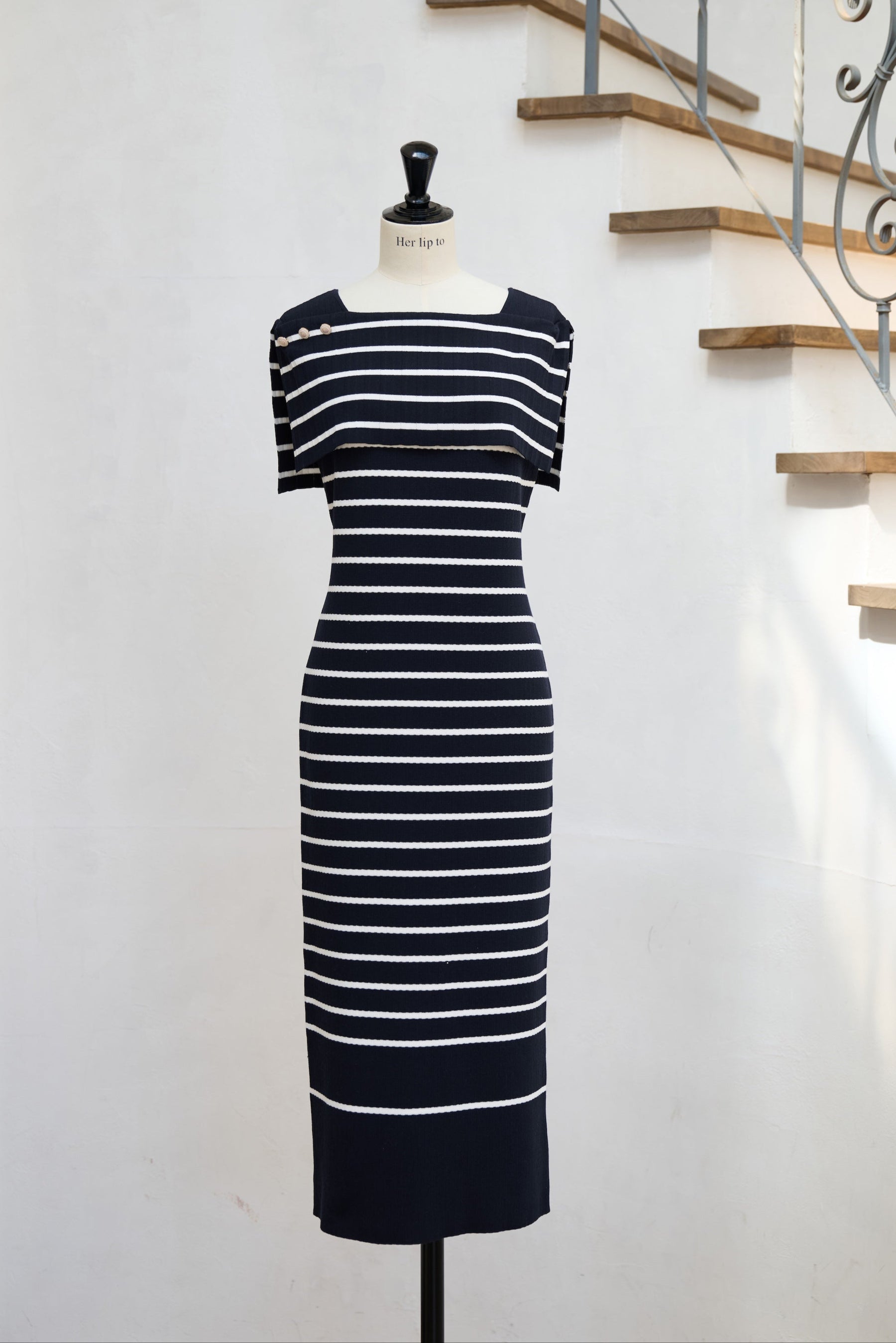 Square Collar Striped Dress