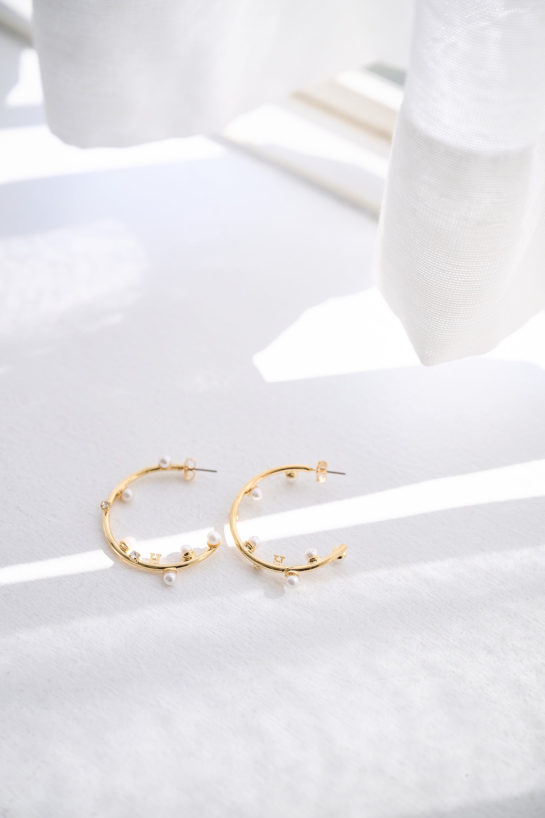 Crystal Pearl Hoop Pierces