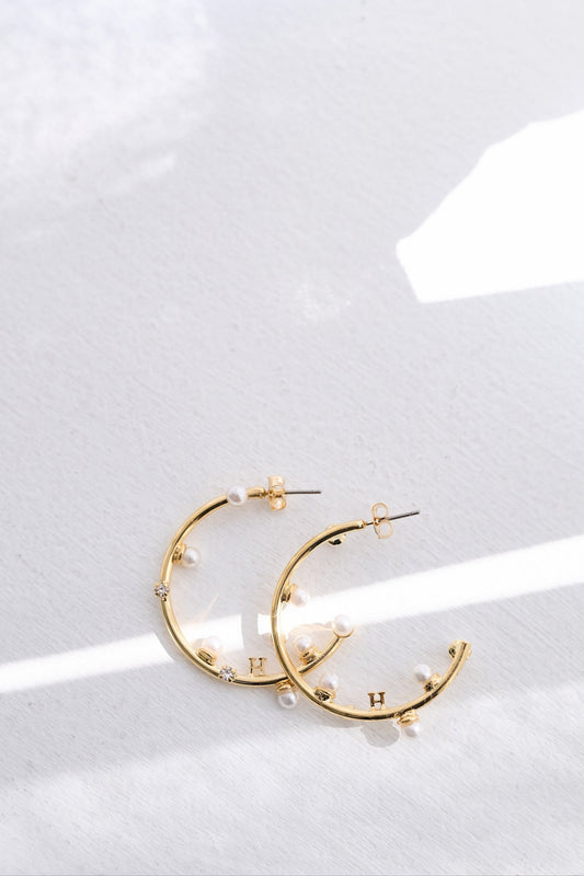 Crystal Pearl Hoop Pierces