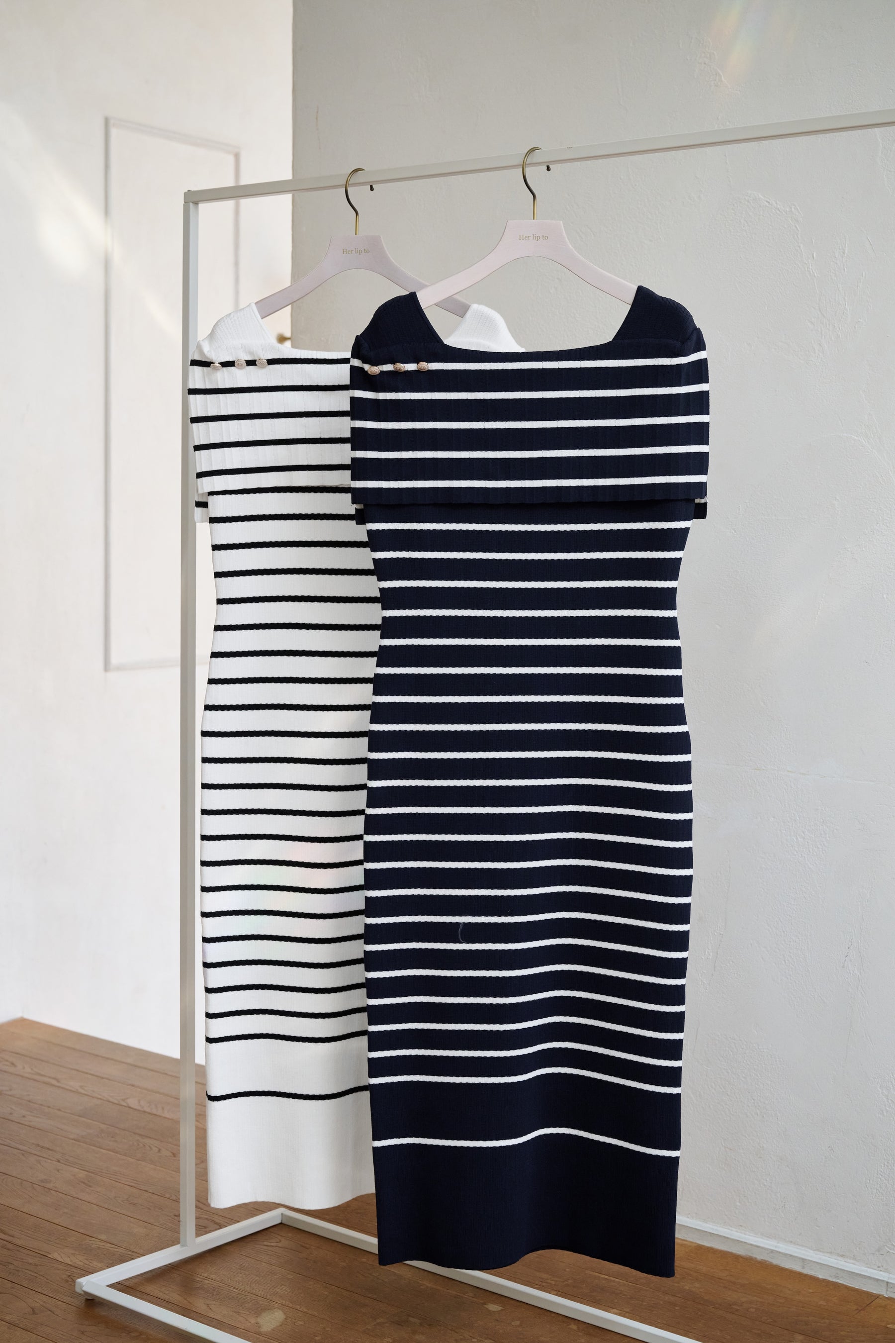Square Collar Striped Dress