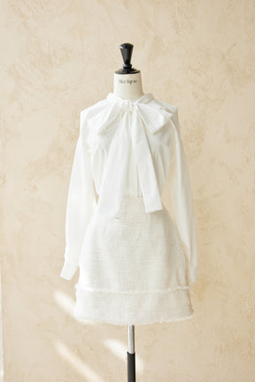 Silky White Tweed Skirt