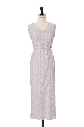 【pure white】Waltz Floral Lace Belted Dress