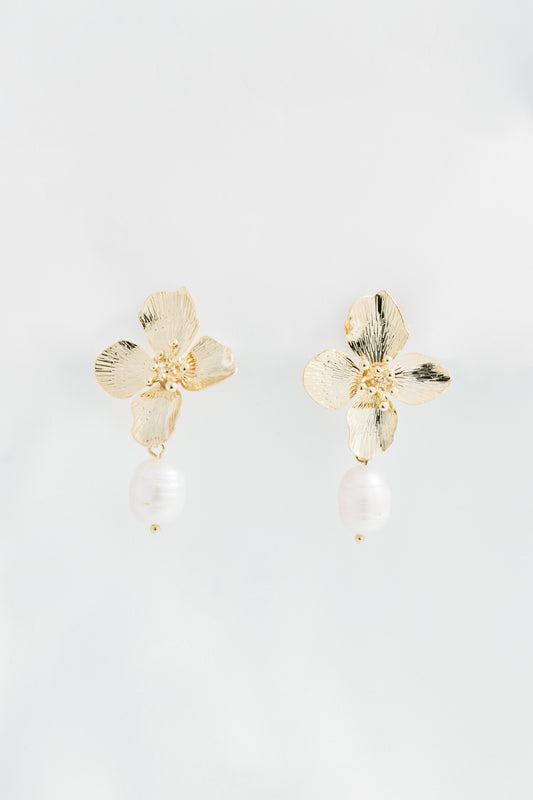 Pearl Gold Floral Earrings