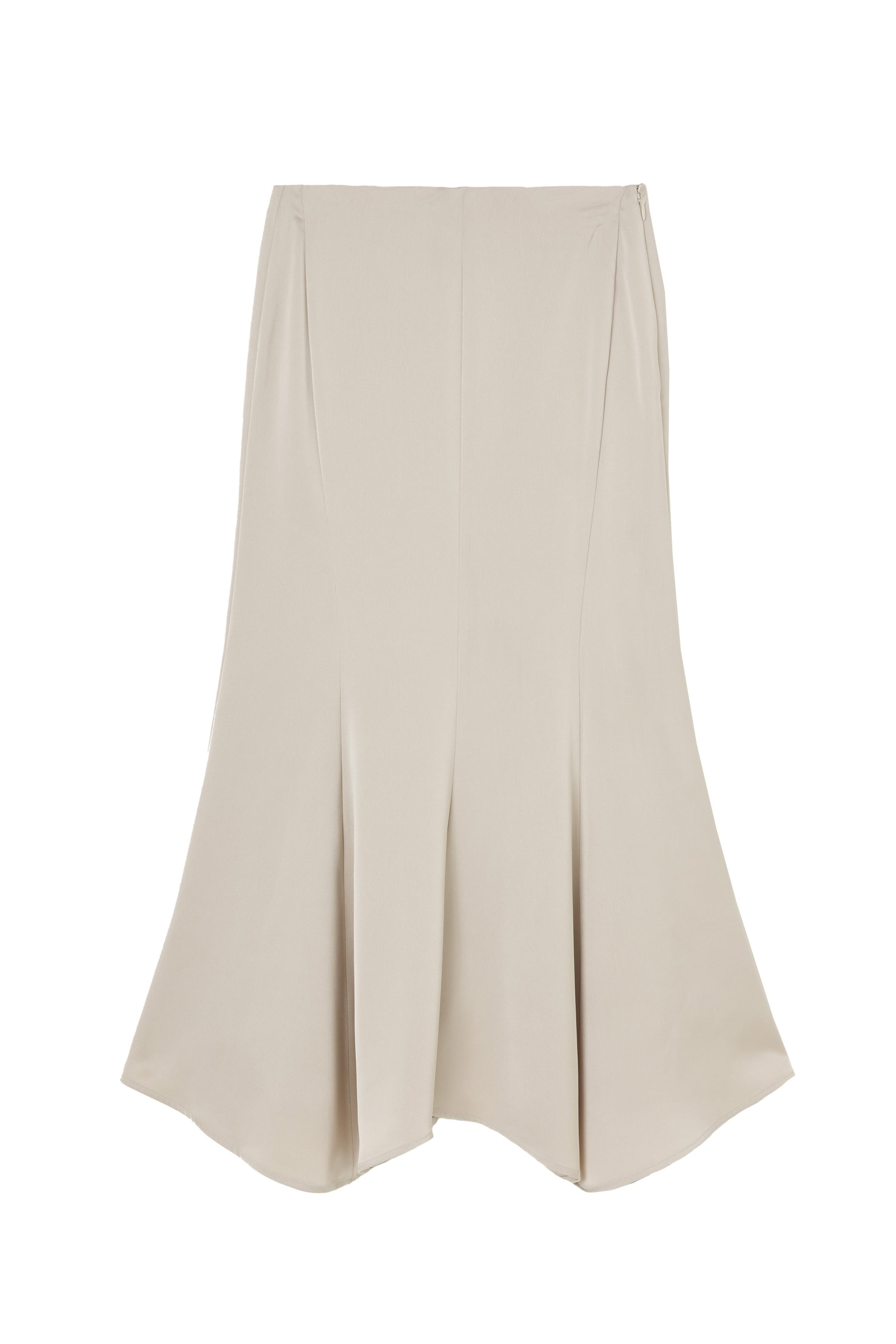 【ecru / moss】Asymmetry Hem Satin Skirt