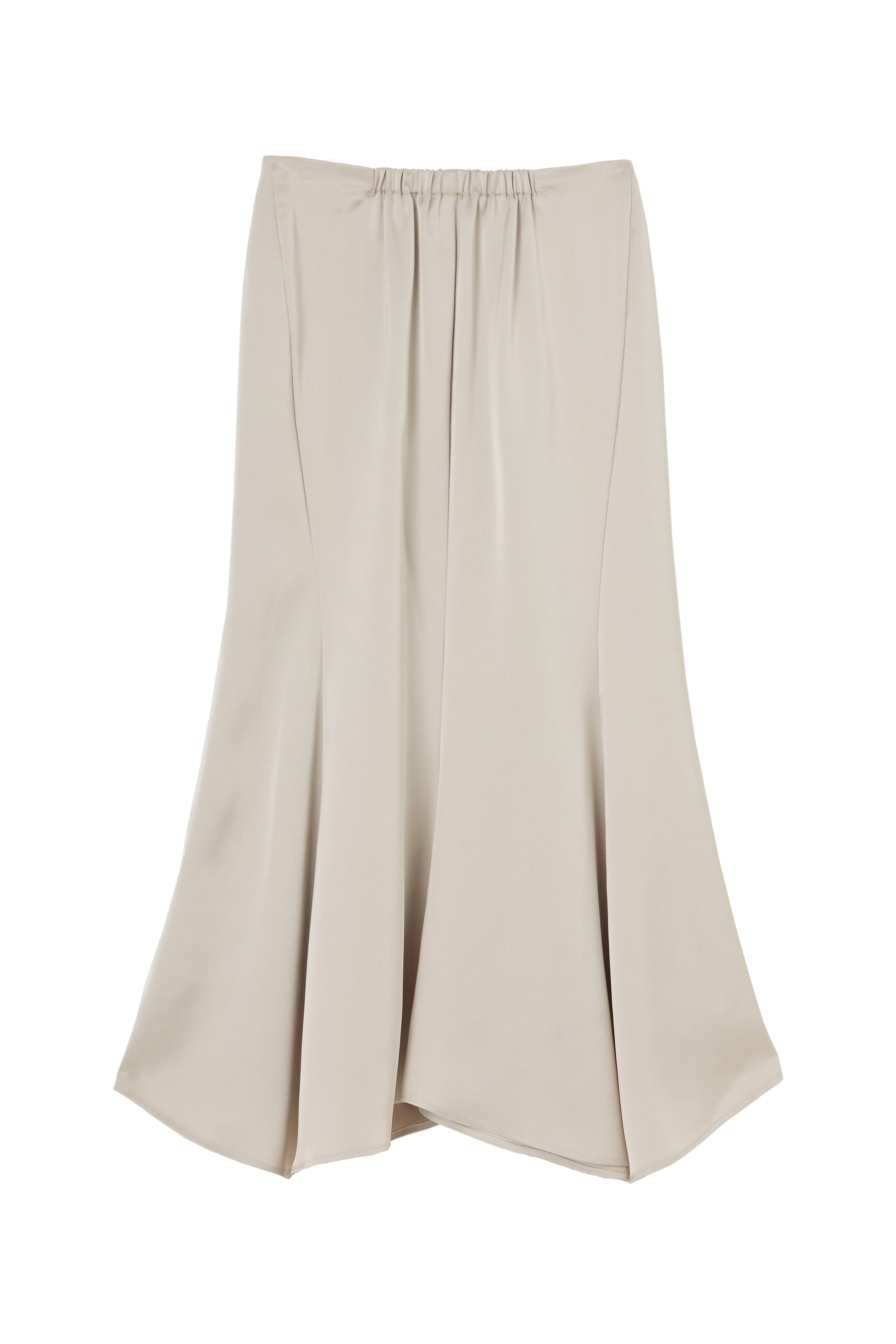 【ecru / moss】Asymmetry Hem Satin Skirt