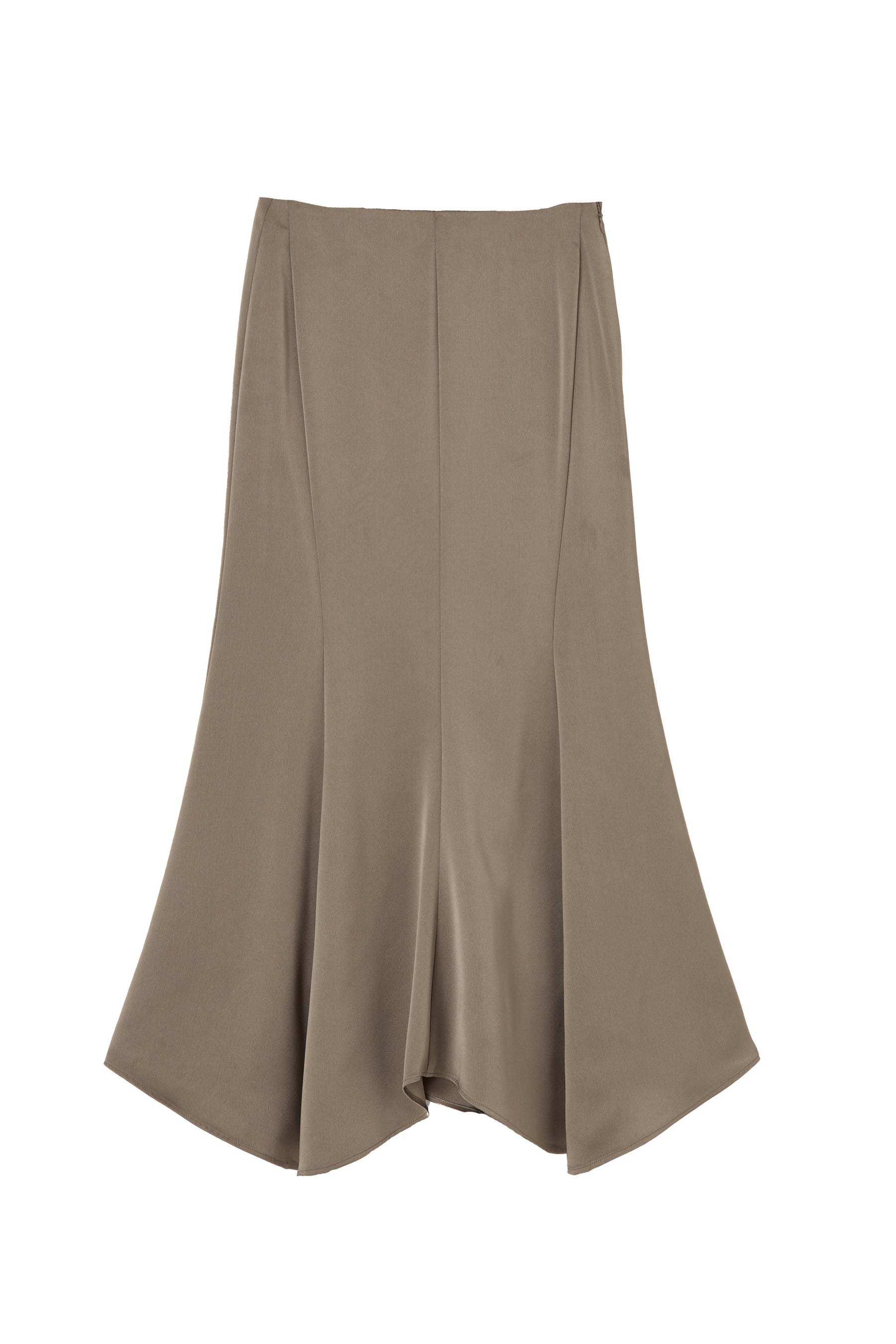 【ecru / moss】Asymmetry Hem Satin Skirt