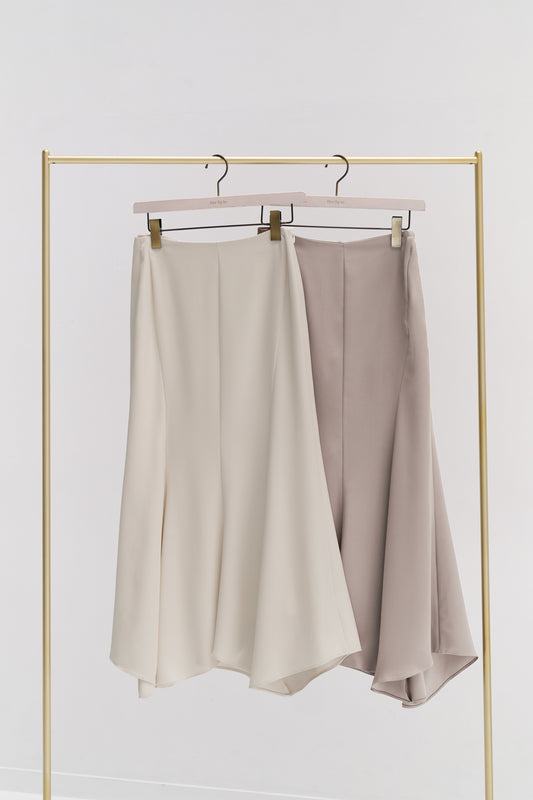 Asymmetric Hem Satin Skirt