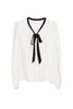 Bicolor Tuck Bow Blouse