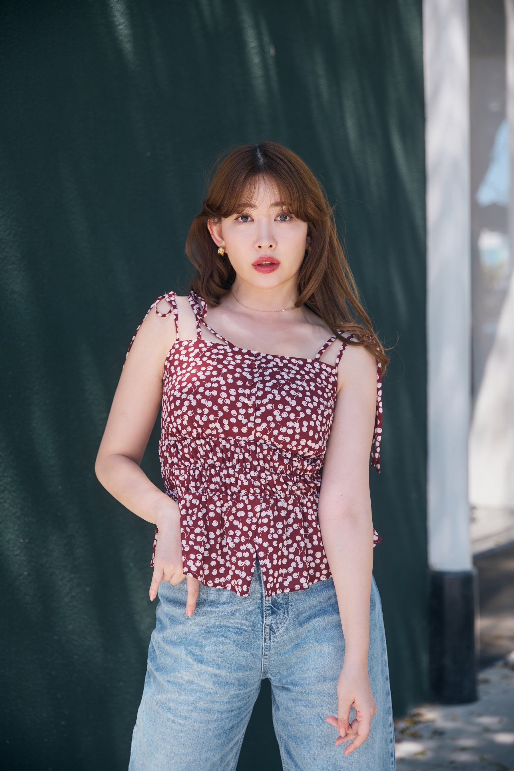 Cherry Pattern Strap Top