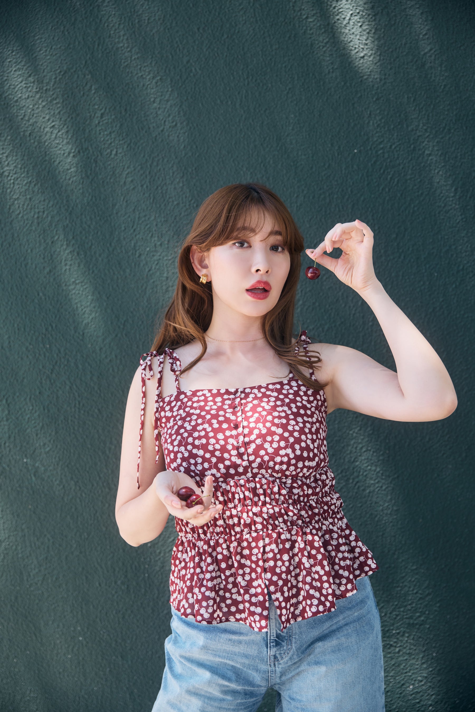 Cherry Pattern Strap Top