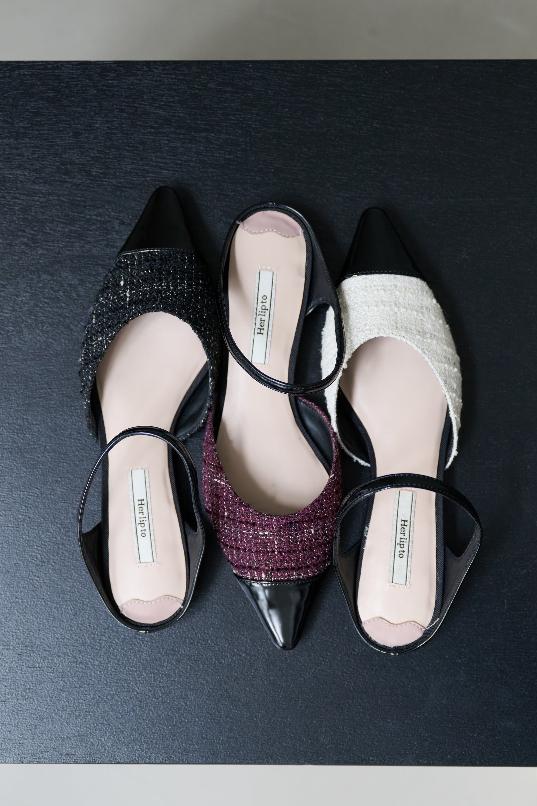 Two-Tone Strap Tweed Mules