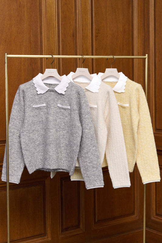 Petal-Edge Collar Knit Top