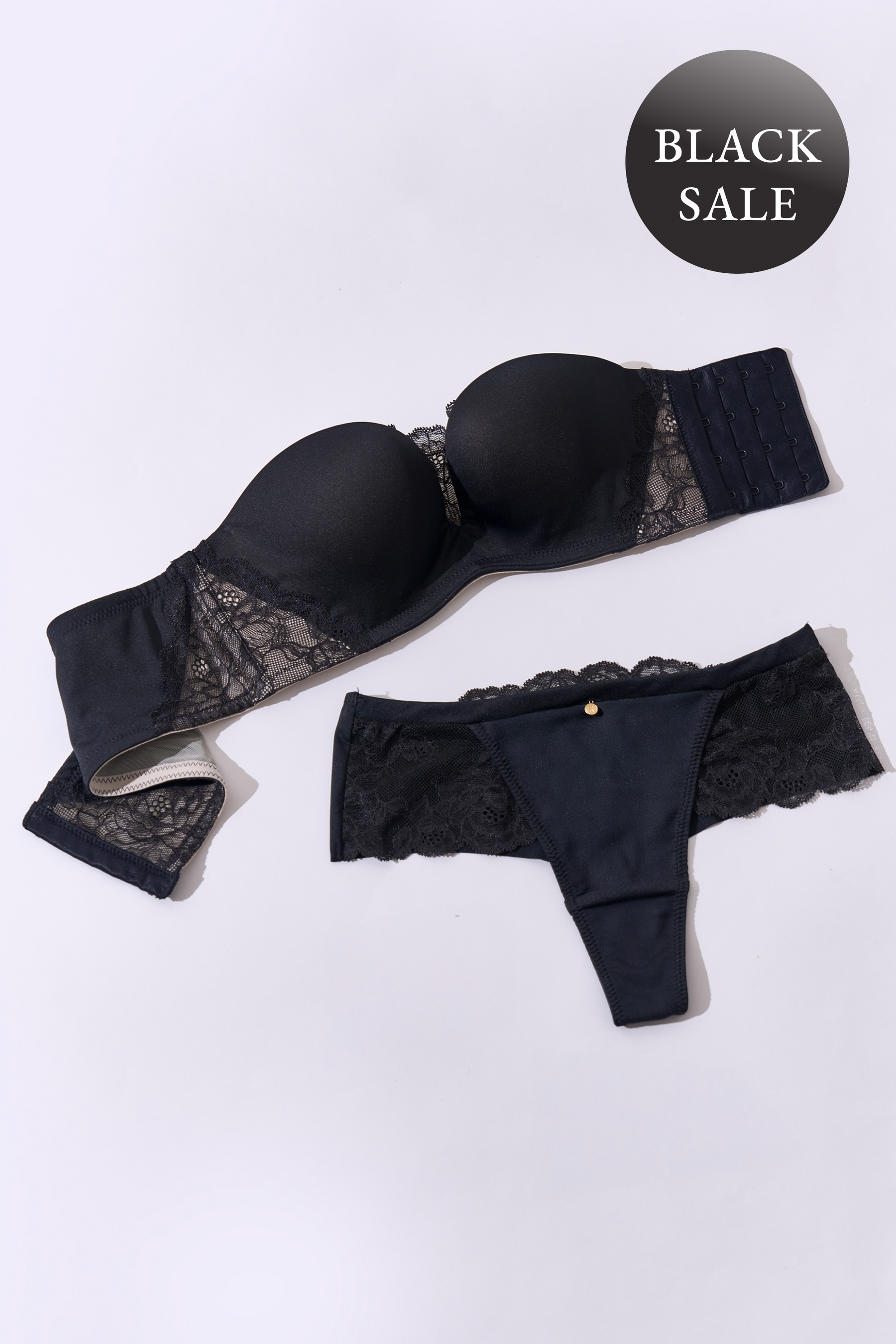 【black】【Thong】Strapless Bra Set