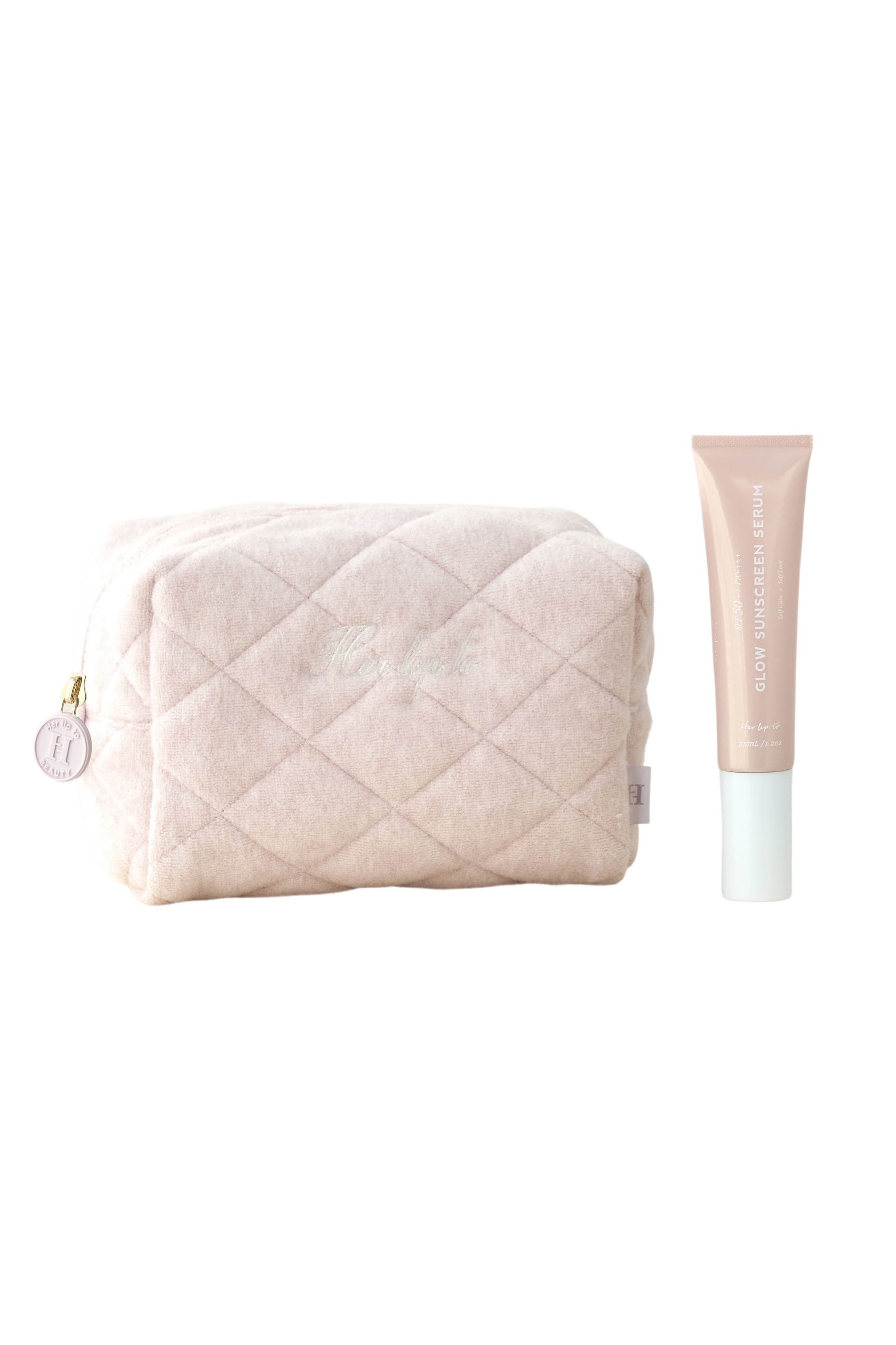 Diamond Quilted Cosmetic Pouch - GLOW SUNSCREEN SERUM SET -