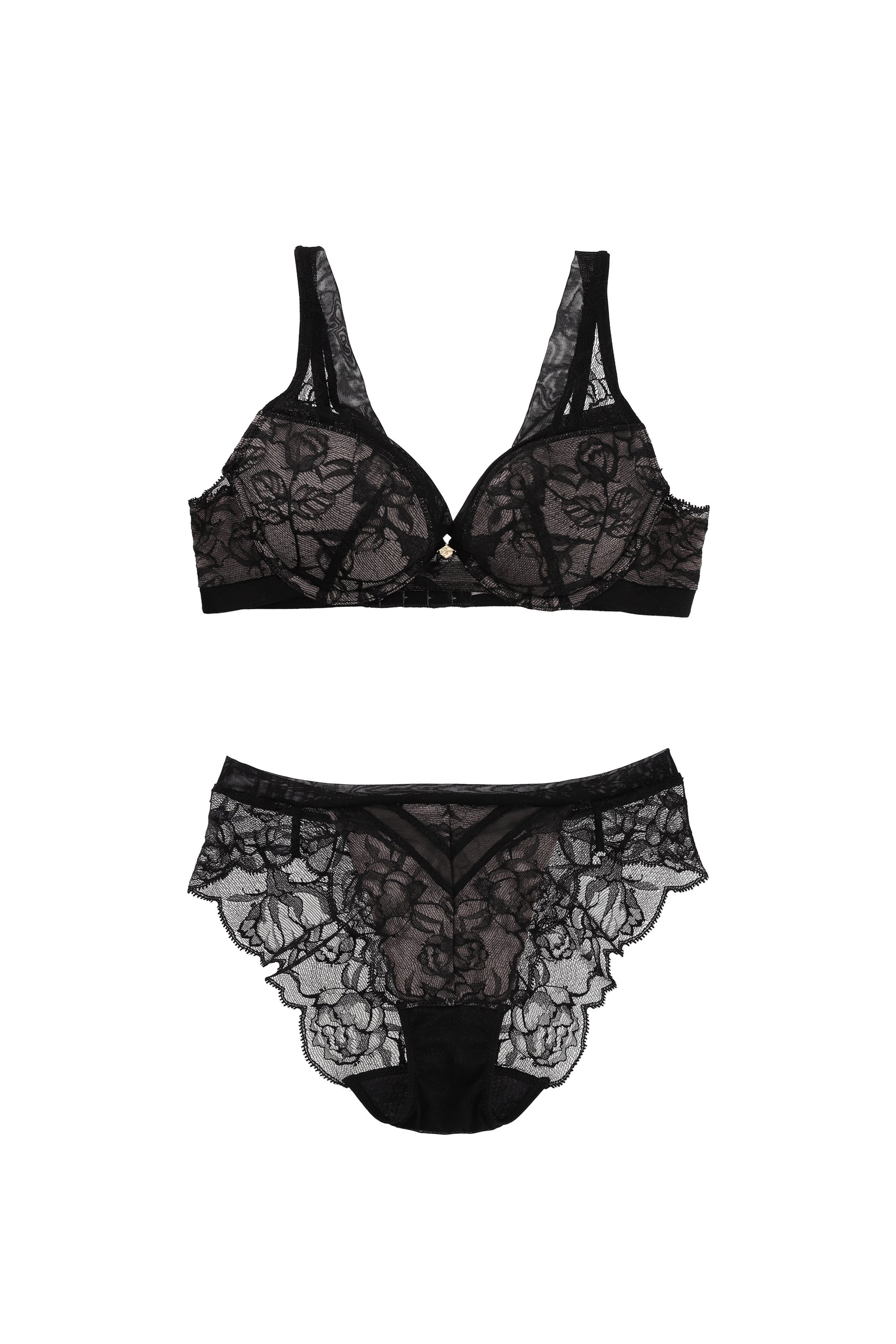 【black】【Shorts】Rose Veil Bra Set