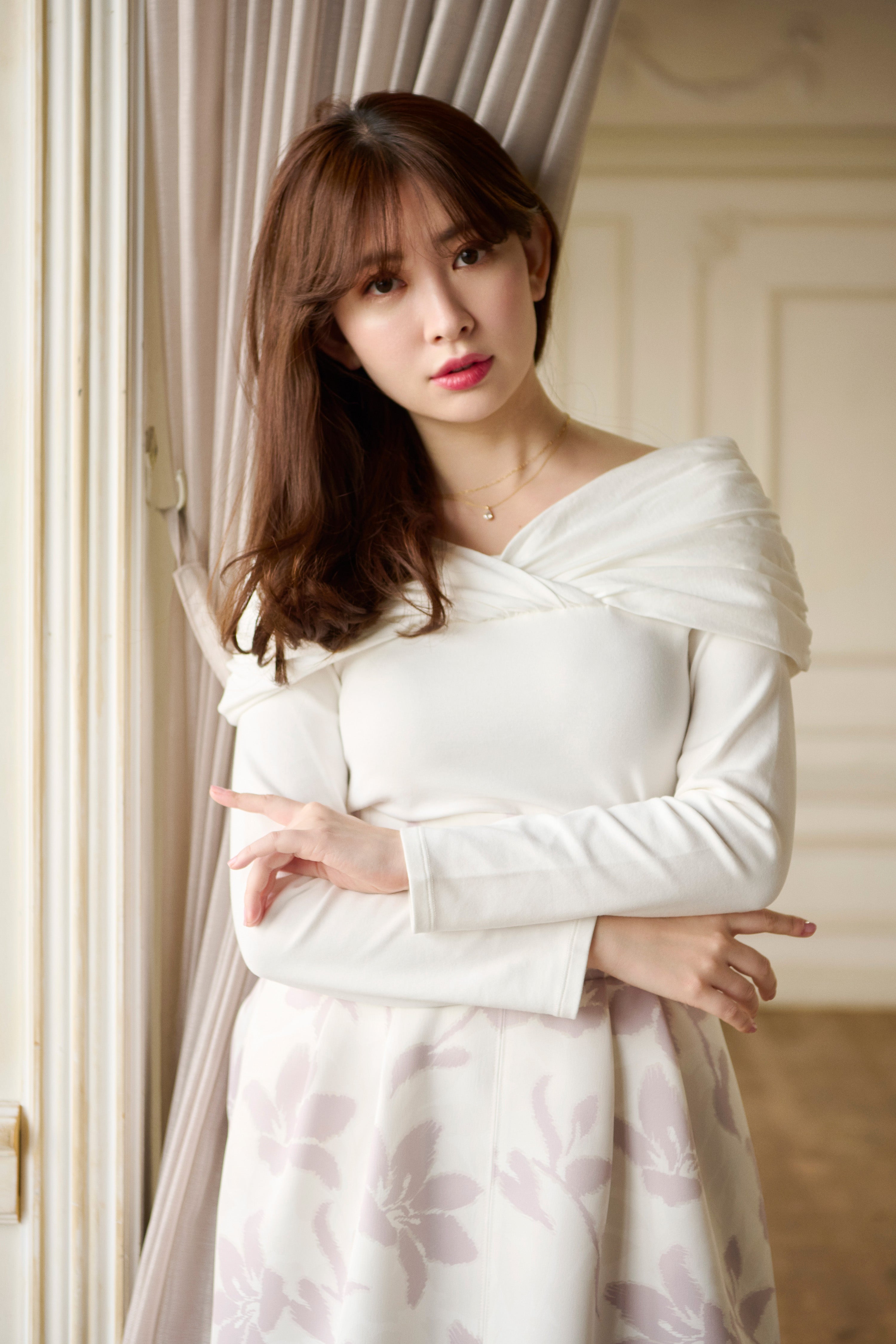 新色】2Way Shoulder Ruched Top