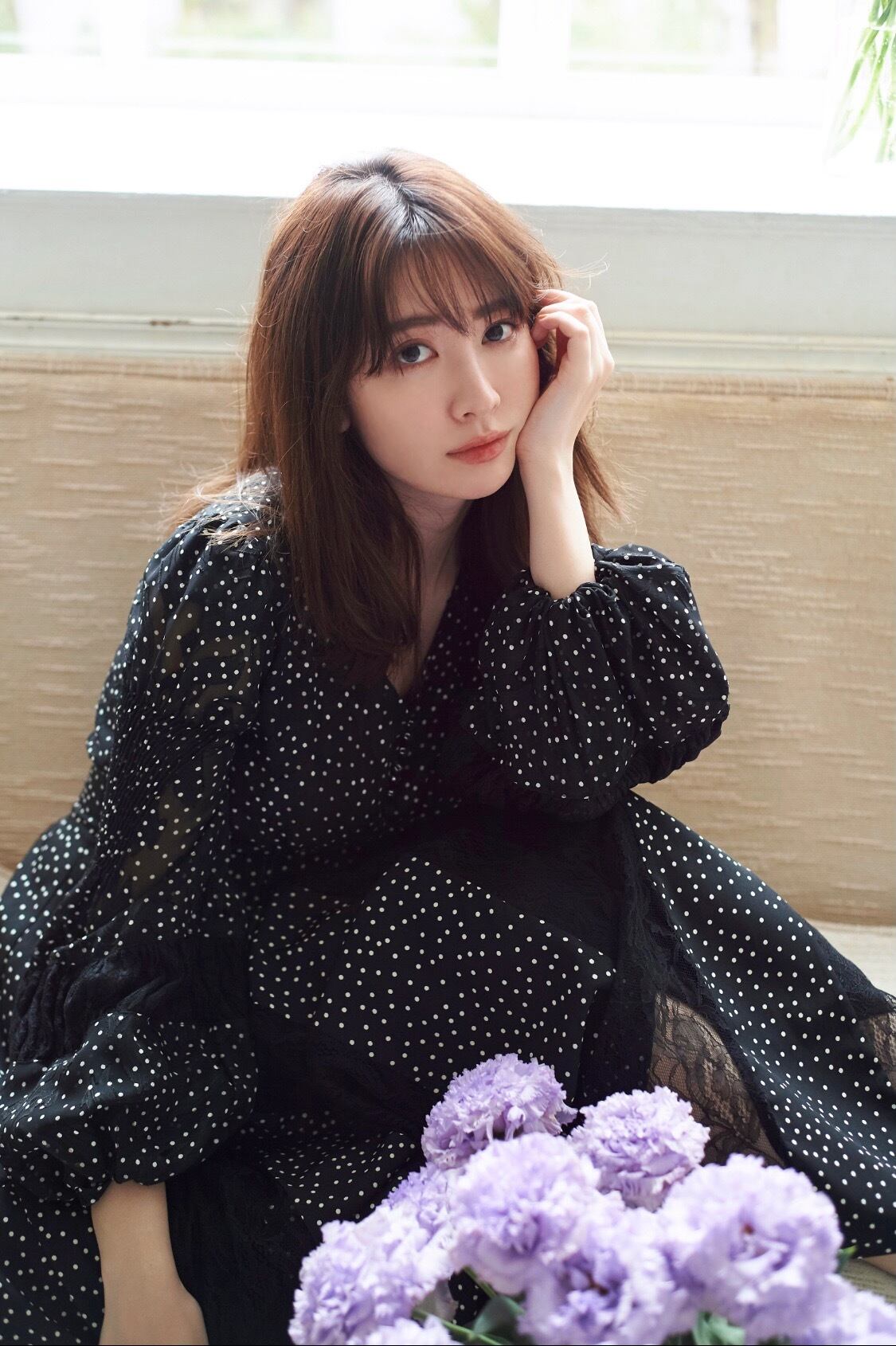 【Her lip to】 Lace-trimmed Pin Dot Dress