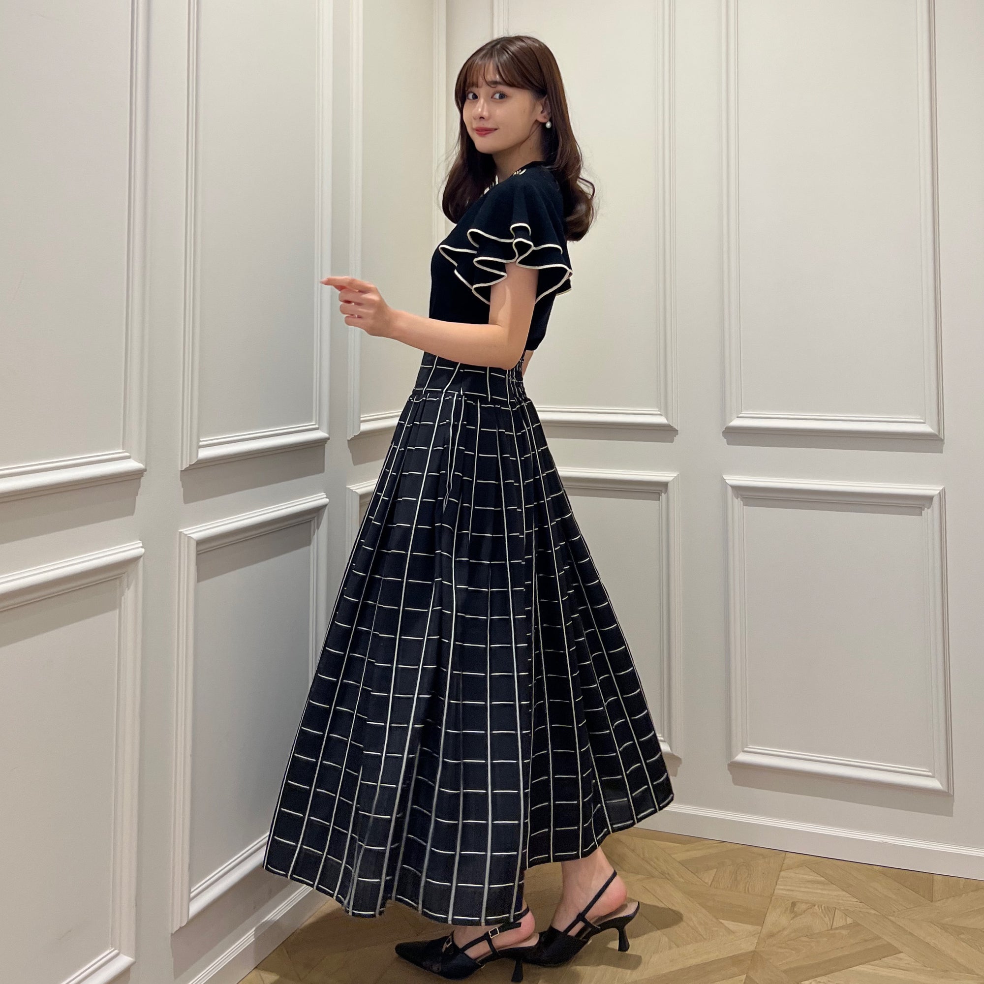 herlipto Checked Jacquard Volume Skirt - ロングスカート