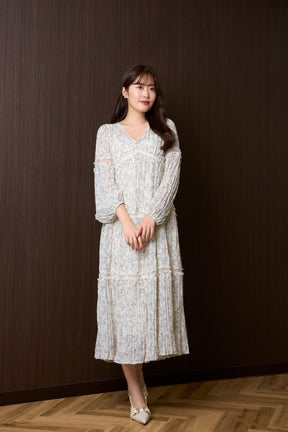 [New color] Monotone Floral Pleated Dress
