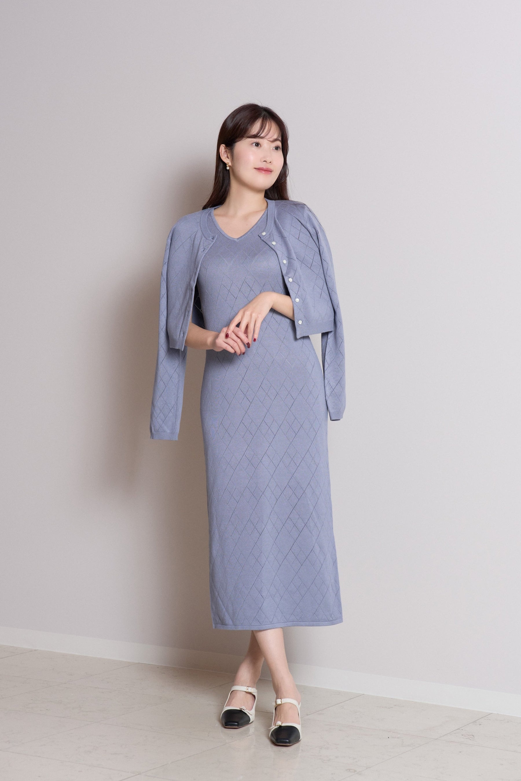 Diamond Pattern Knit Dress Set