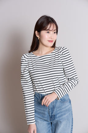 Tuck Sleeve French Stripe Top