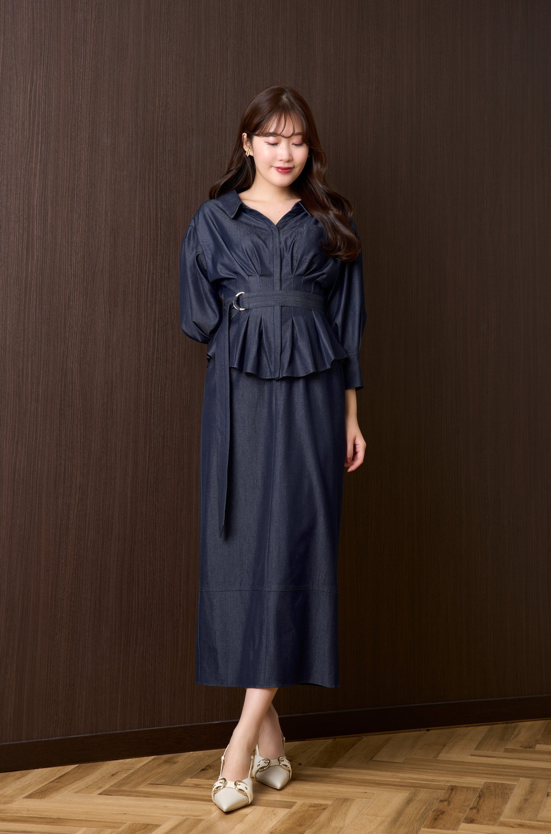 11,760円Belted Denim Effect Shirt Dress Mサイズ