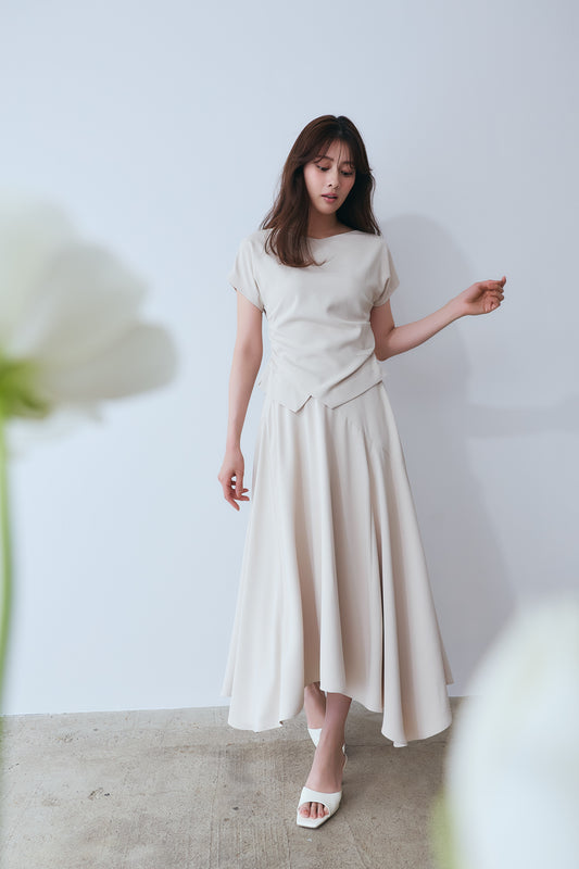 ［Essentia］Asymmetric-Hem Long Skirt