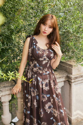 Sunflower-Printed Midi Dress