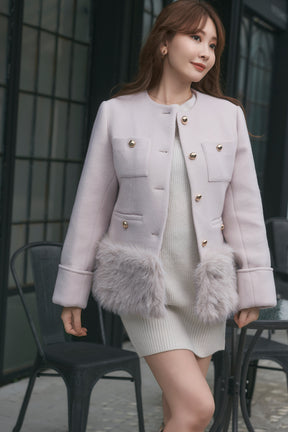 【10月中旬発送】Joana Faux Fur-Hem Wool Coat
