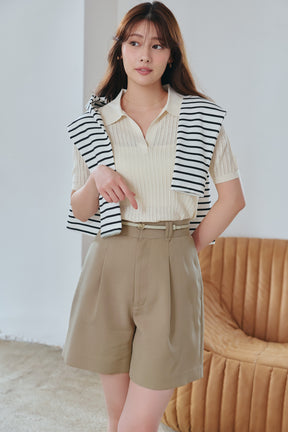 ［Essentia］Pointelle-Knit Polo Top
