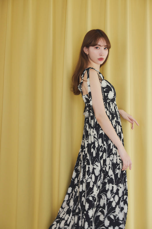 Floral Pleated Satin Cami Dress