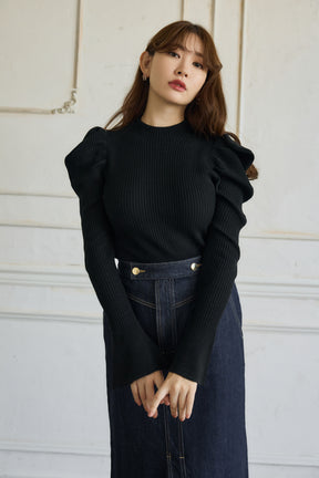 【新色】Volume Sleeve Rib Knit Top