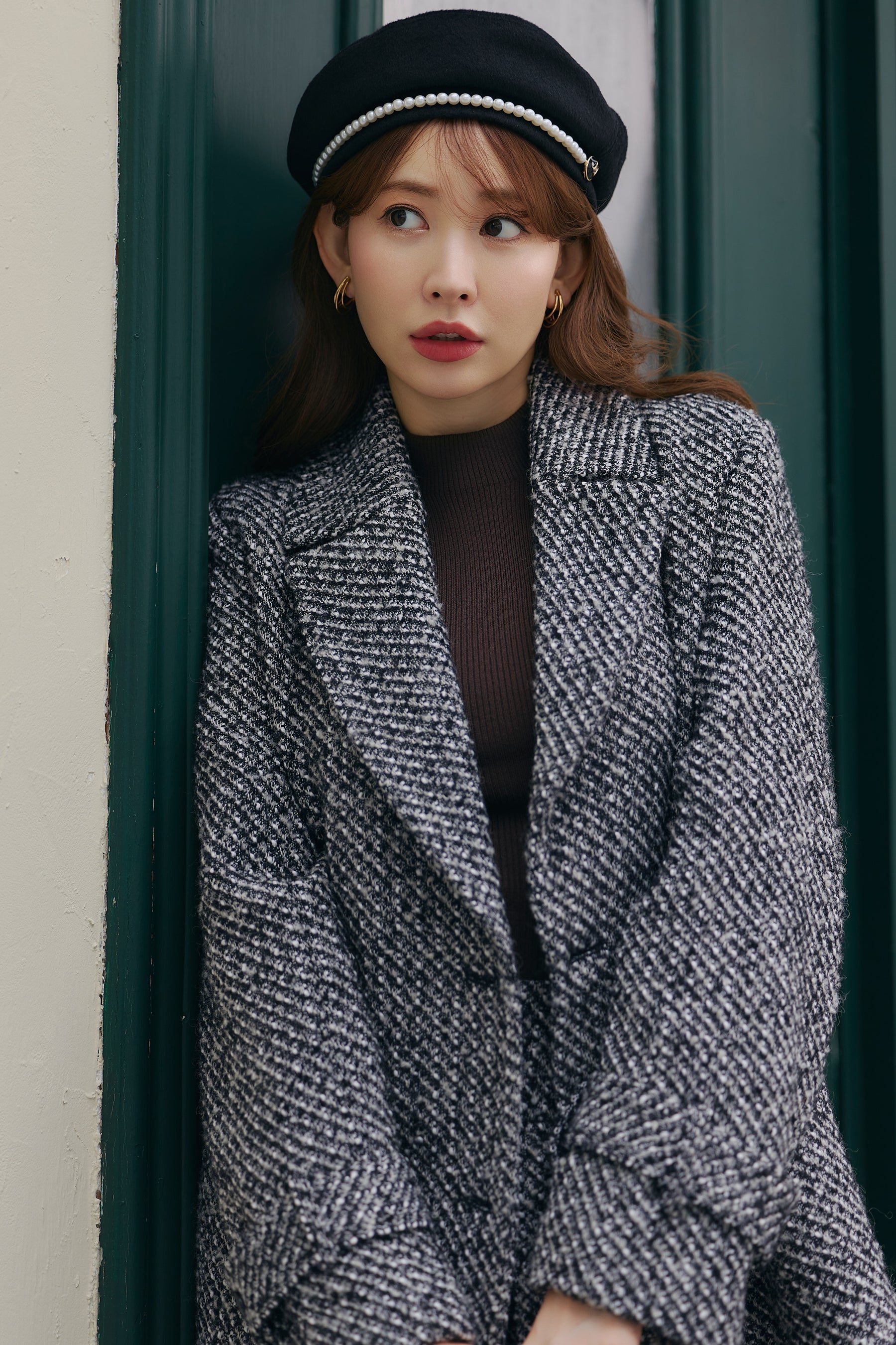Pearl-Trimmed Melton Beret