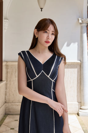 Lace Trimmed Chambray Dress