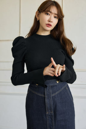 【新色】Volume Sleeve Rib Knit Top