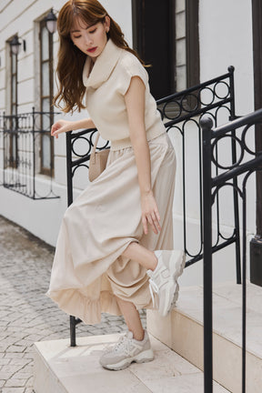 Gathered Balloon Long Skirt