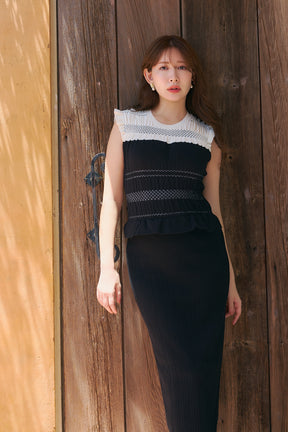 Two-Tone Gathered Knit Dress