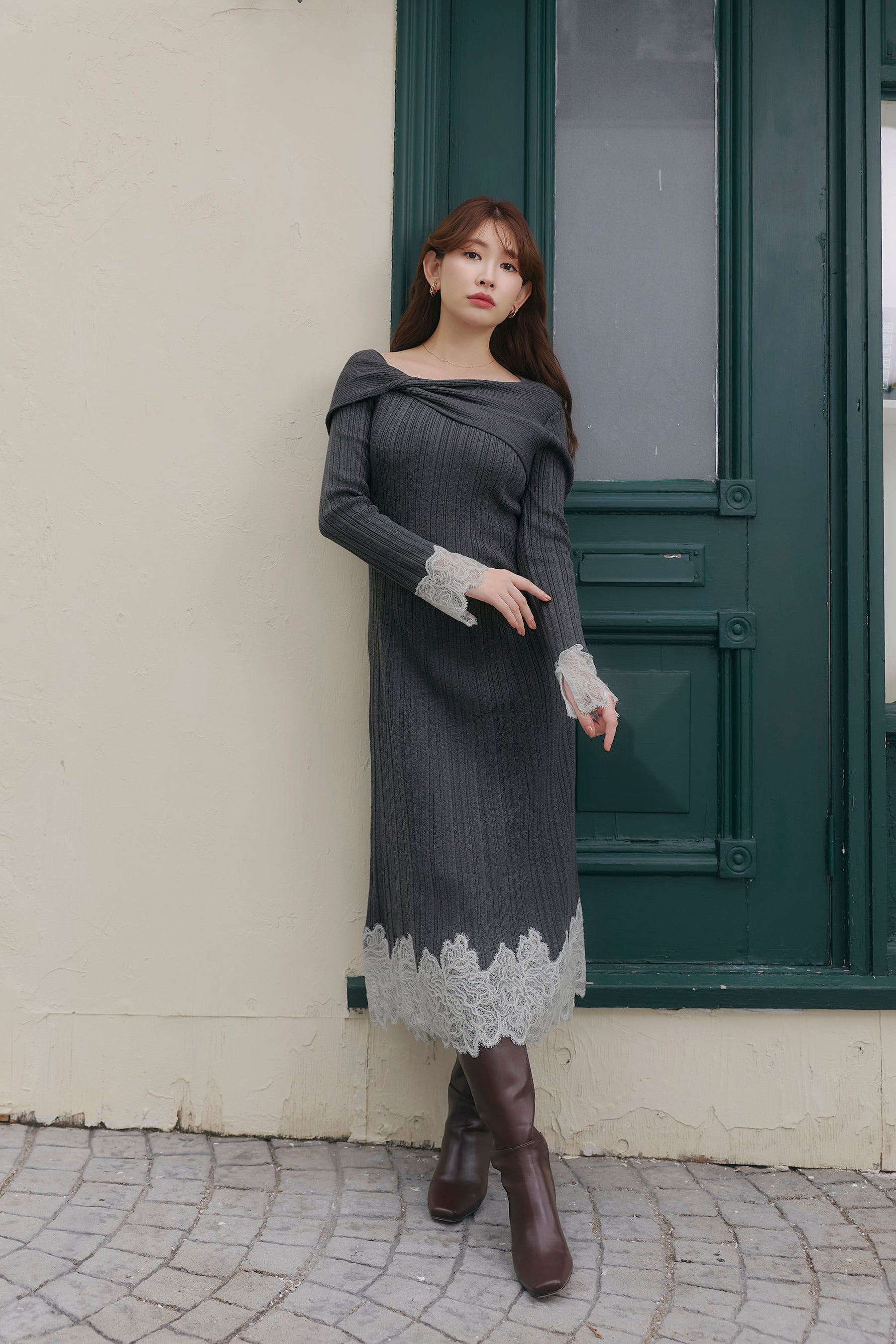 Tullia Lace-Hem Knit Dress