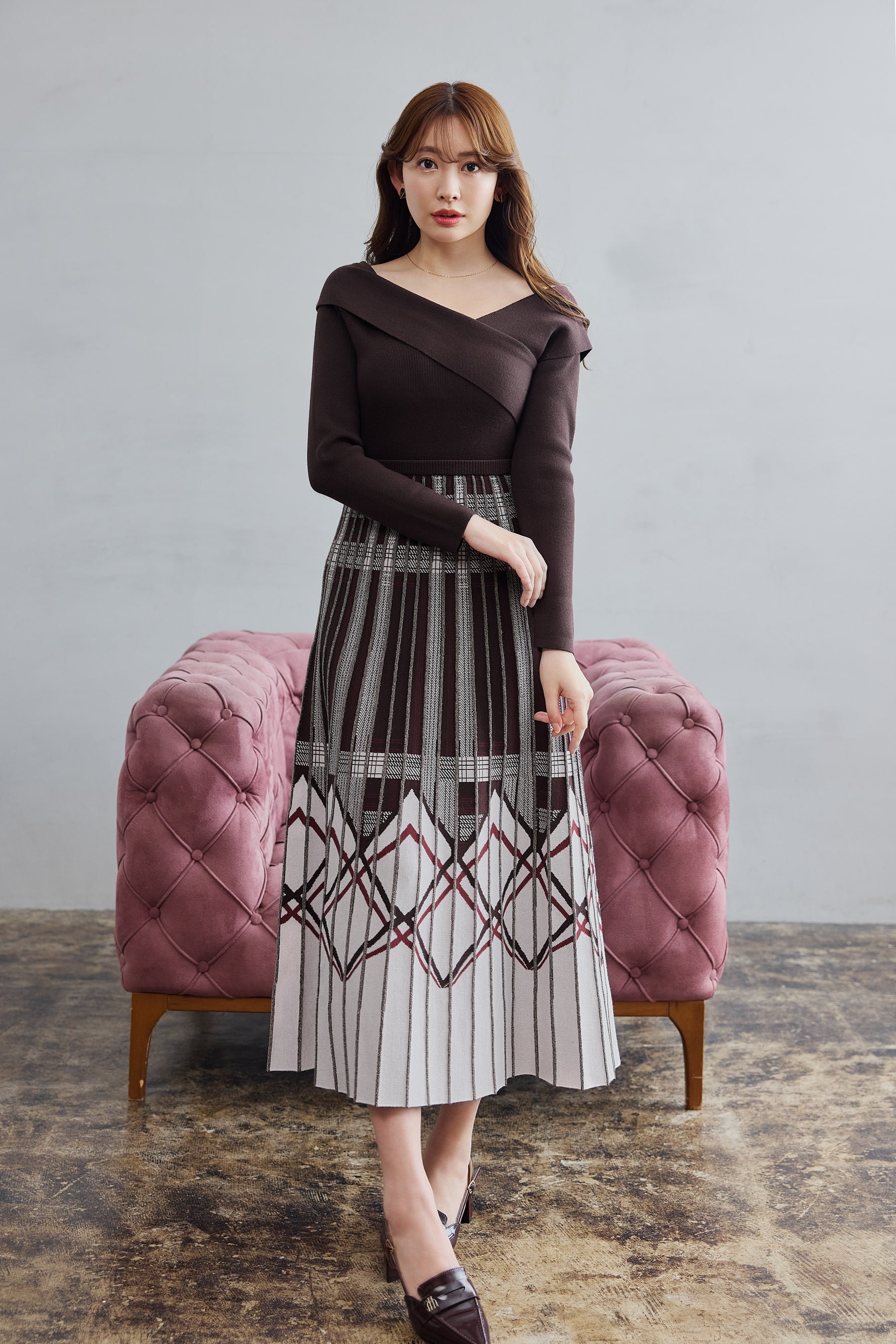 Layered Checked Knit Dress