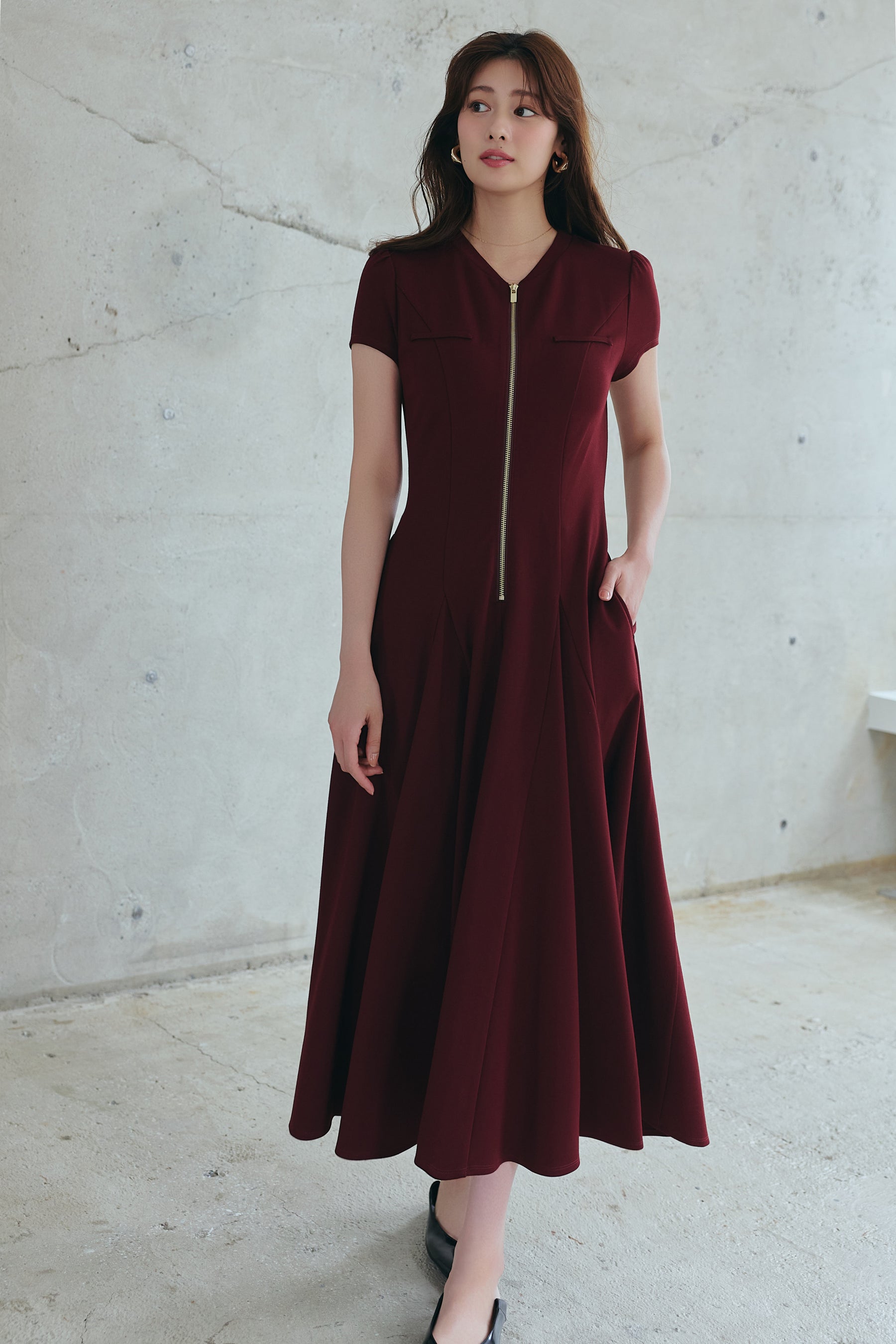 ［Essentia］Front Zip Long Dress