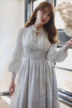 Winter Floral Long-sleeve Dress