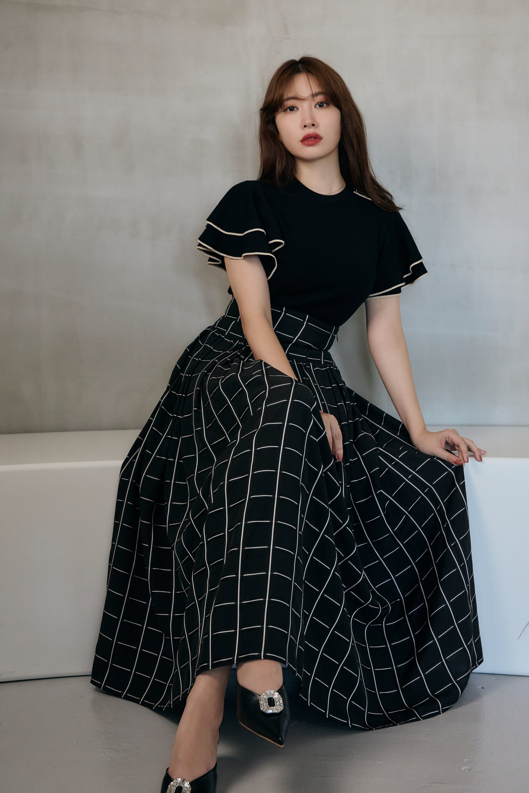 Checked Jacquard Volume Skirt-