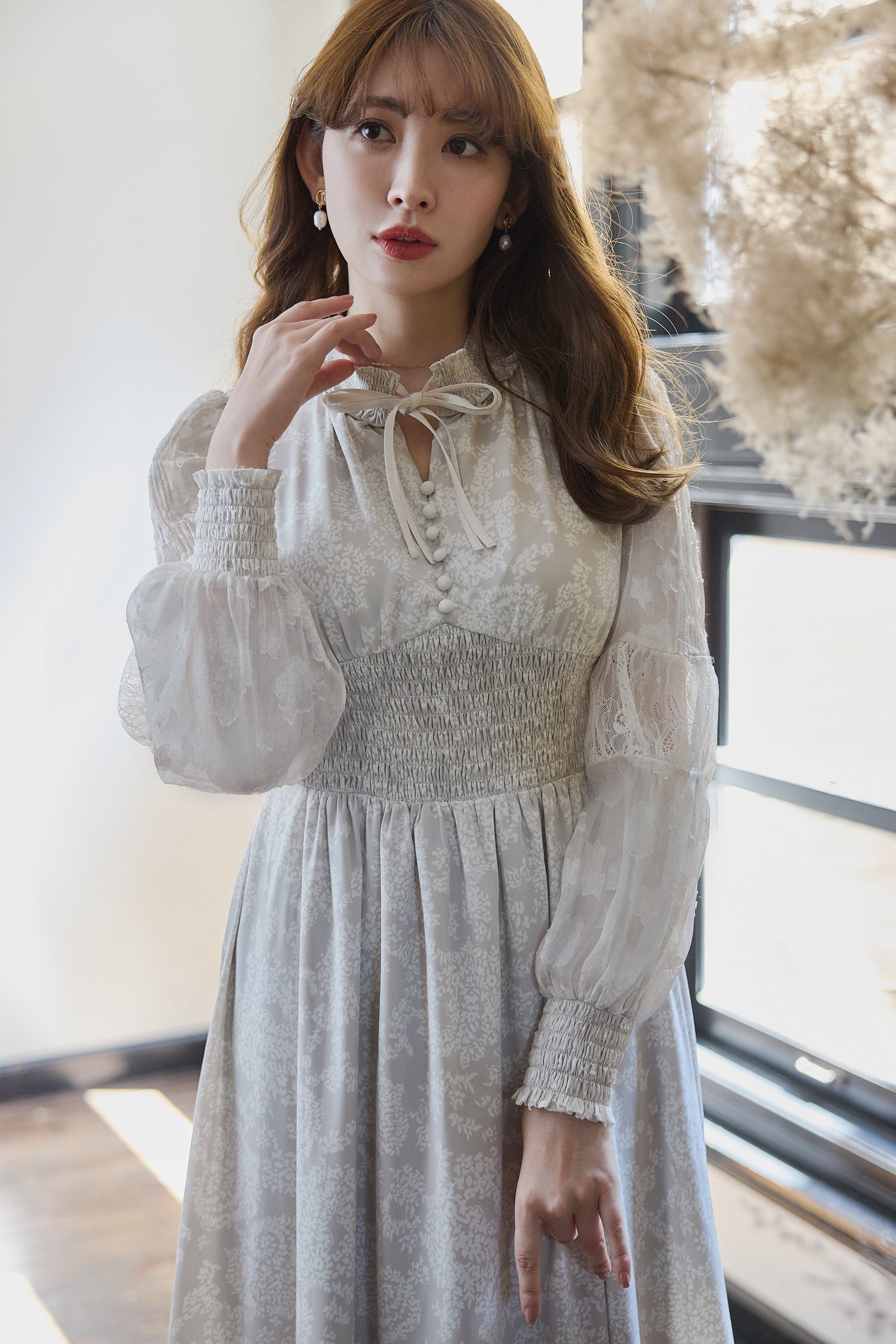 Winter Floral Long-sleeve Dress