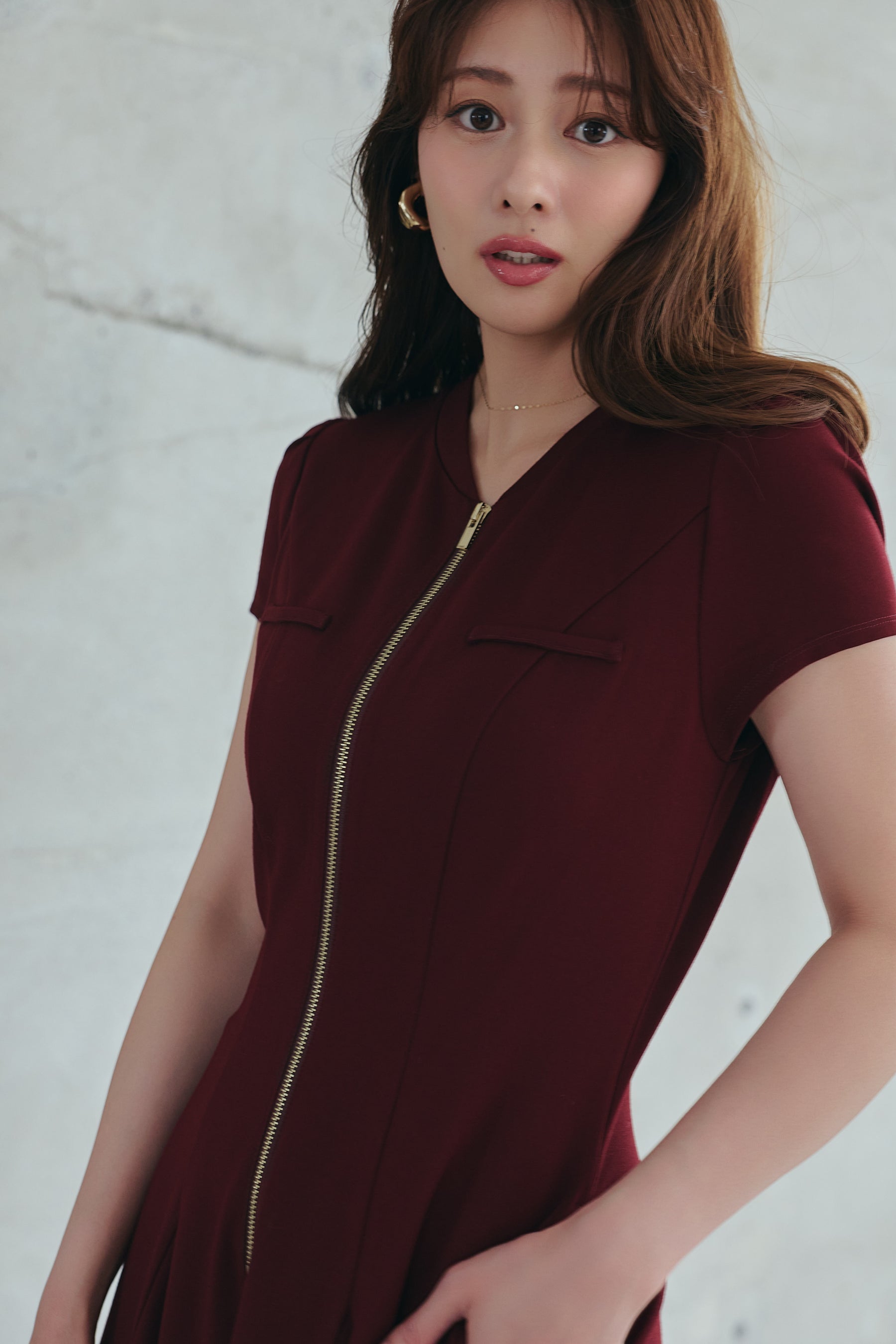 ［Essentia］Front Zip Long Dress