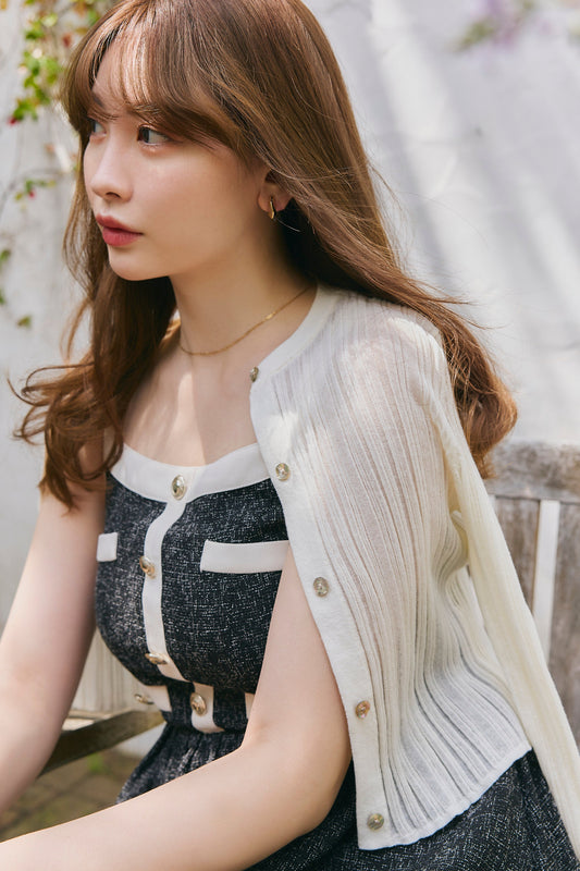 【7月中旬発送】【ecru】Random Ribbed Knit Cardigan