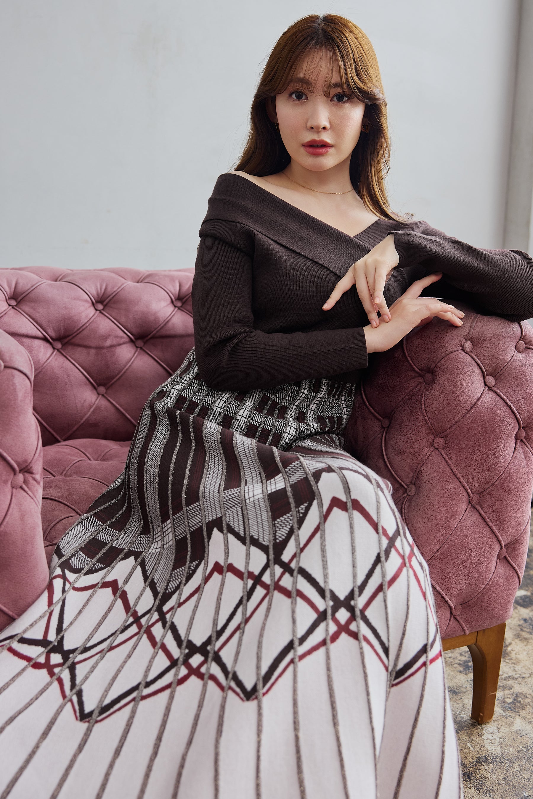 Layered Checked Knit Dress